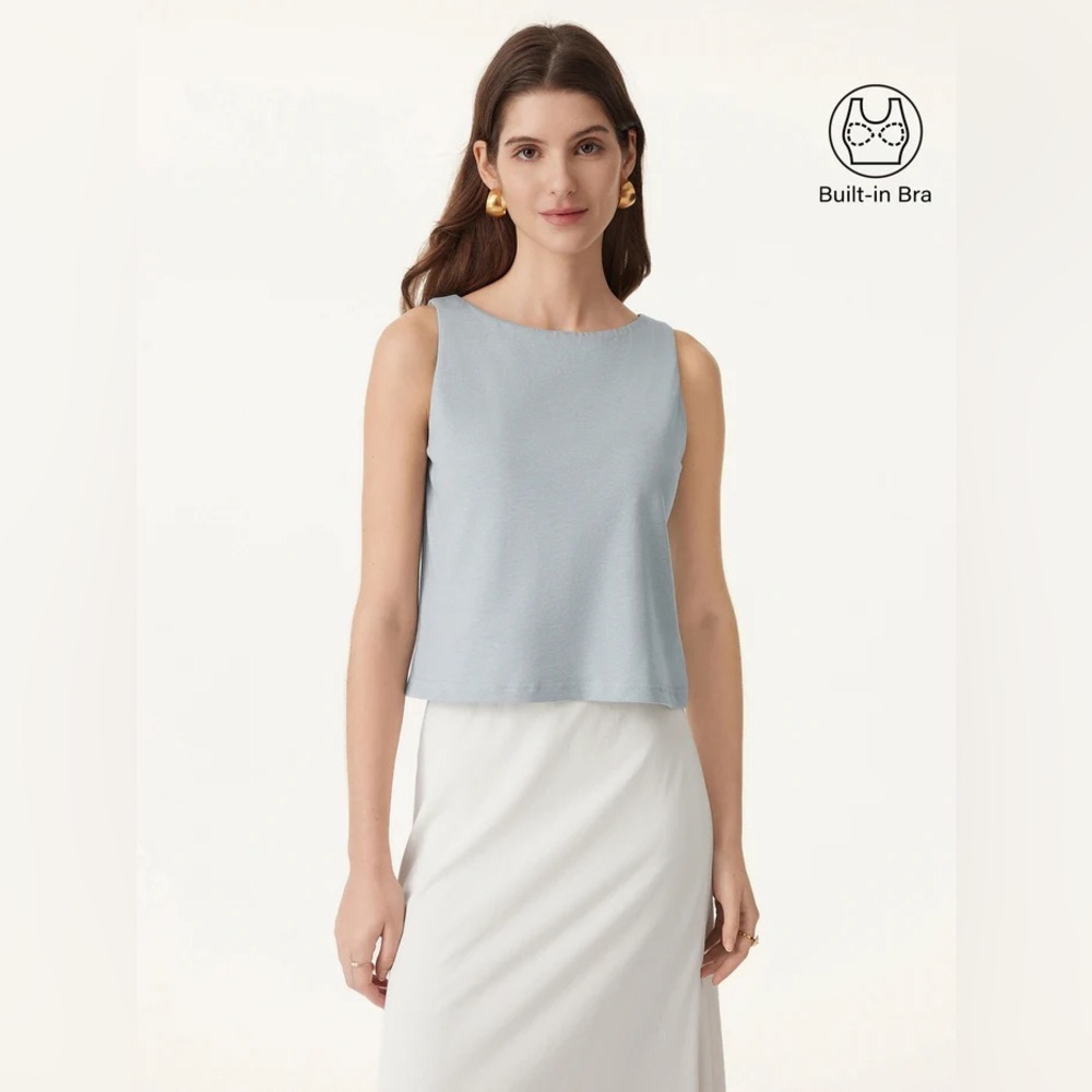 NWT OGL Sleeveless Light Blue Knit Tank Top with Built-In Bra